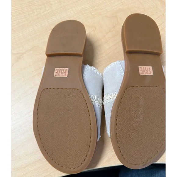 FRYE Women's Slip On Mules Sandals Slides Blue Cream Crochet Detail Size 7 - Picture 3 of 8